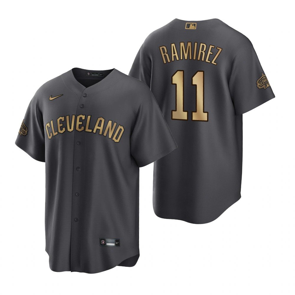 Men's Cleveland Guardians #11 José Ramírez 2022 All-Star Charcoal Cool Base Stitched Baseball Jersey Men's Cleveland Guardians #11 José Ramírez 2022 All-Star Charcoal Cool Base Stitched Baseball Jersey