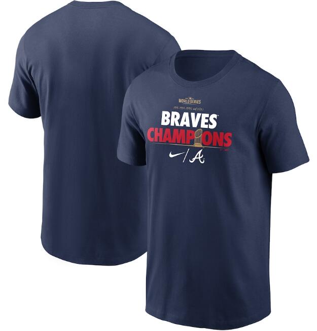 Men's Atlanta Braves 2021 Navy World Series Champions Celebration T-Shirt Men's Atlanta Braves 2021 Navy World Series Champions Celebration T-Shirt