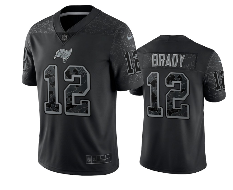 Men's Tampa Bay Buccaneers #12 Tom Brady Black Reflective Limited Stitched Jersey Men's Tampa Bay Buccaneers #12 Tom Brady Black Reflective Limited Stitched Jersey