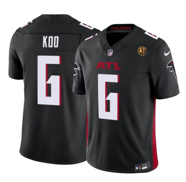Men's Atlanta Falcons #6 Younghoe Koo Black 2023 F.U.S.E. With John Madden Patch Vapor Limited Stitched Football Jersey Men's Atlanta Falcons #6 Younghoe Koo Black 2023 F.U.S.E. With John Madden Patch Vapor Limited Stitched Football Jersey
