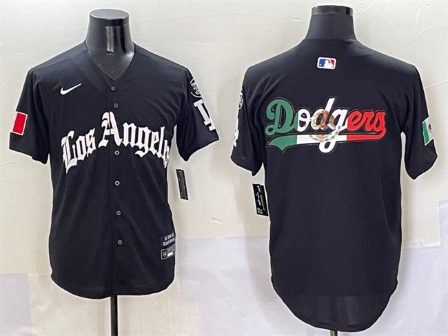 Men's Los Angeles Dodgers Team Big Logo Black Mexico 2025 LA Gothic Style With Fernando Patch Vapor Premier Limited Stitched Baseball Jersey 004 Men's Los Angeles Dodgers Team Big Logo Black Mexico 2025 LA Gothic Style With Fernando Patch Vapor Premier Limited Stitched Baseball Jersey 004