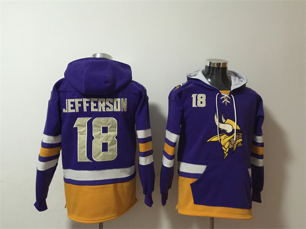 Men's Minnesota Vikings #18 Justin Jefferson Purple Ageless Must-Have Lace-Up Pullover Hoodie Men's Minnesota Vikings #18 Justin Jefferson Purple Ageless Must-Have Lace-Up Pullover Hoodie