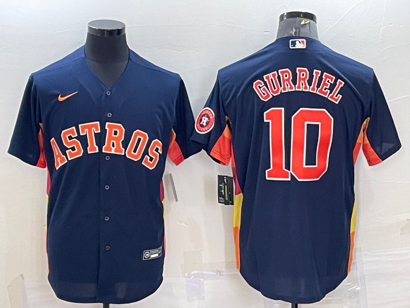 Men's Houston Astros #10 Yuli Gurriel Navy With Path Cool Base Stitched Jersey
