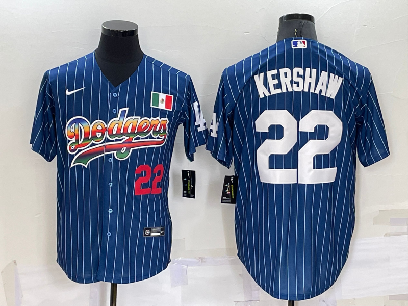 Men's Los Angeles Dodgers #22 Clayton Kershaw Navy Mexico Rainbow Cool Base Stitched Baseball Jersey Men's Los Angeles Dodgers #22 Clayton Kershaw Navy Mexico Rainbow Cool Base Stitched Baseball Jersey