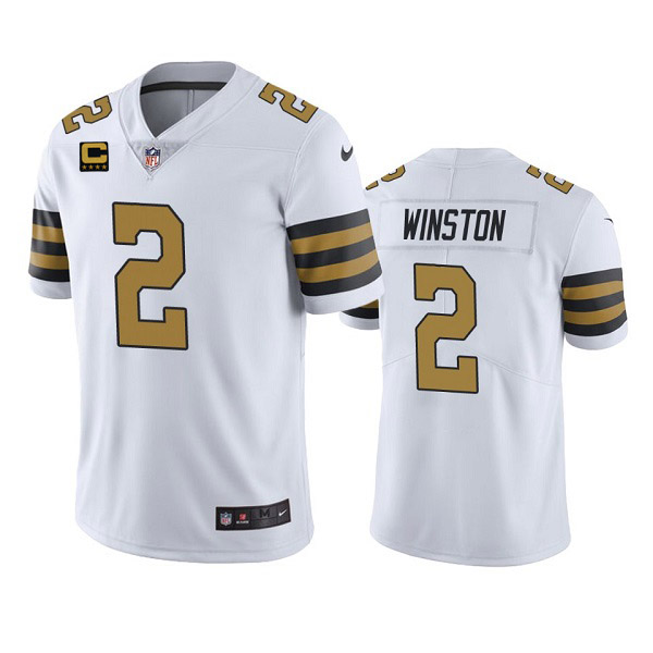 Men's New Orleans Saints 2022 #2 Jameis Winston White With 4-star C Patch Color Rush Cool Base Stitched Jersey Men's New Orleans Saints 2022 #2 Jameis Winston White With 4-star C Patch Color Rush Cool Base Stitched Jersey