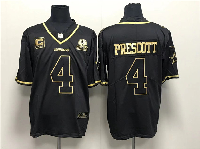 Men's Dallas Cowboys #4 Dak Prescott Black Gold With 1960 PatchAnd 4-Star C Patch Stitched Jersey Men's Dallas Cowboys #4 Dak Prescott Black Gold With 1960 PatchAnd 4-Star C Patch Stitched Jersey
