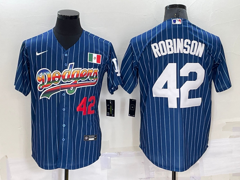 Men's Los Angeles Dodgers #42 Jackie Robinson Navy Mexico Rainbow Cool Base Stitched Baseball Jersey Men's Los Angeles Dodgers #42 Jackie Robinson Navy Mexico Rainbow Cool Base Stitched Baseball Jersey