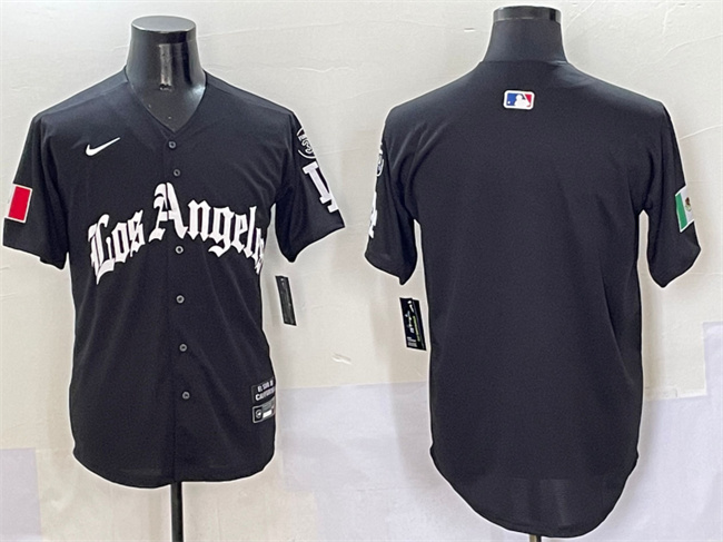 Men's Los Angeles Dodgers Blank Black Mexico 2025 LA Gothic Style With Fernando Patch Vapor Premier Limited Stitched Baseball Jersey Men's Los Angeles Dodgers Blank Black Mexico 2025 LA Gothic Style With Fernando Patch Vapor Premier Limited Stitched Baseball Jersey