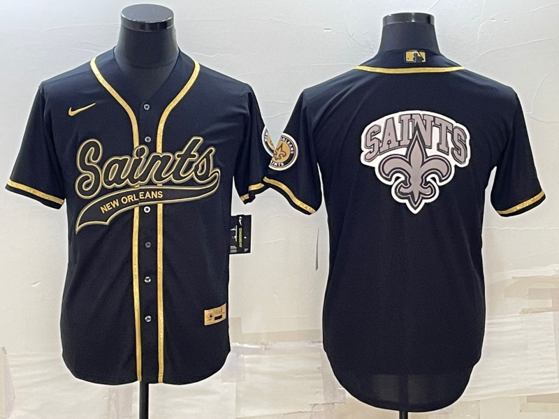 Men's New Orleans Saints Black Gold Team Big Logo With Patch Cool Base Stitched Baseball Jersey Men's New Orleans Saints Black Gold Team Big Logo With Patch Cool Base Stitched Baseball Jersey