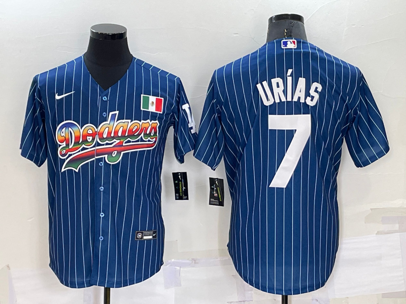 Men's Los Angeles Dodgers #7 Julio Urias Navy Mexico Rainbow Cool Base Stitched Baseball Jersey