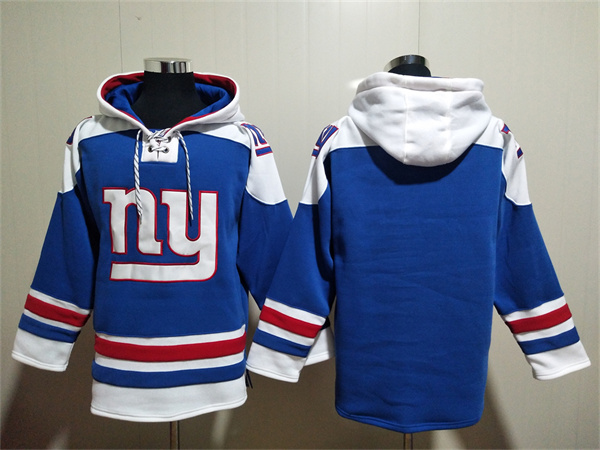 Men's New York Giants Blank Blue Lace-Up Pullover Hoodie Men's New York Giants Blank Blue Lace-Up Pullover Hoodie