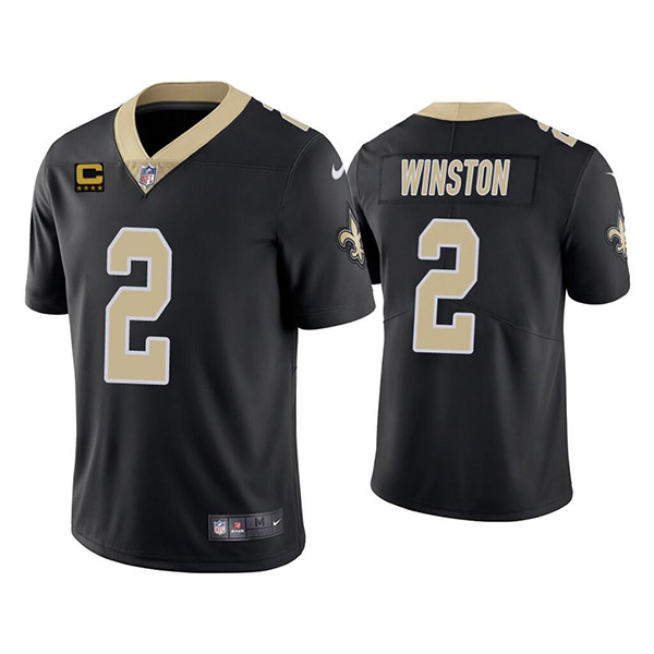 Men's New Orleans Saints 2022 #2 Jameis Winston Black With 4-star C Patch Vapor Untouchable Cool Base Stitched Jersey