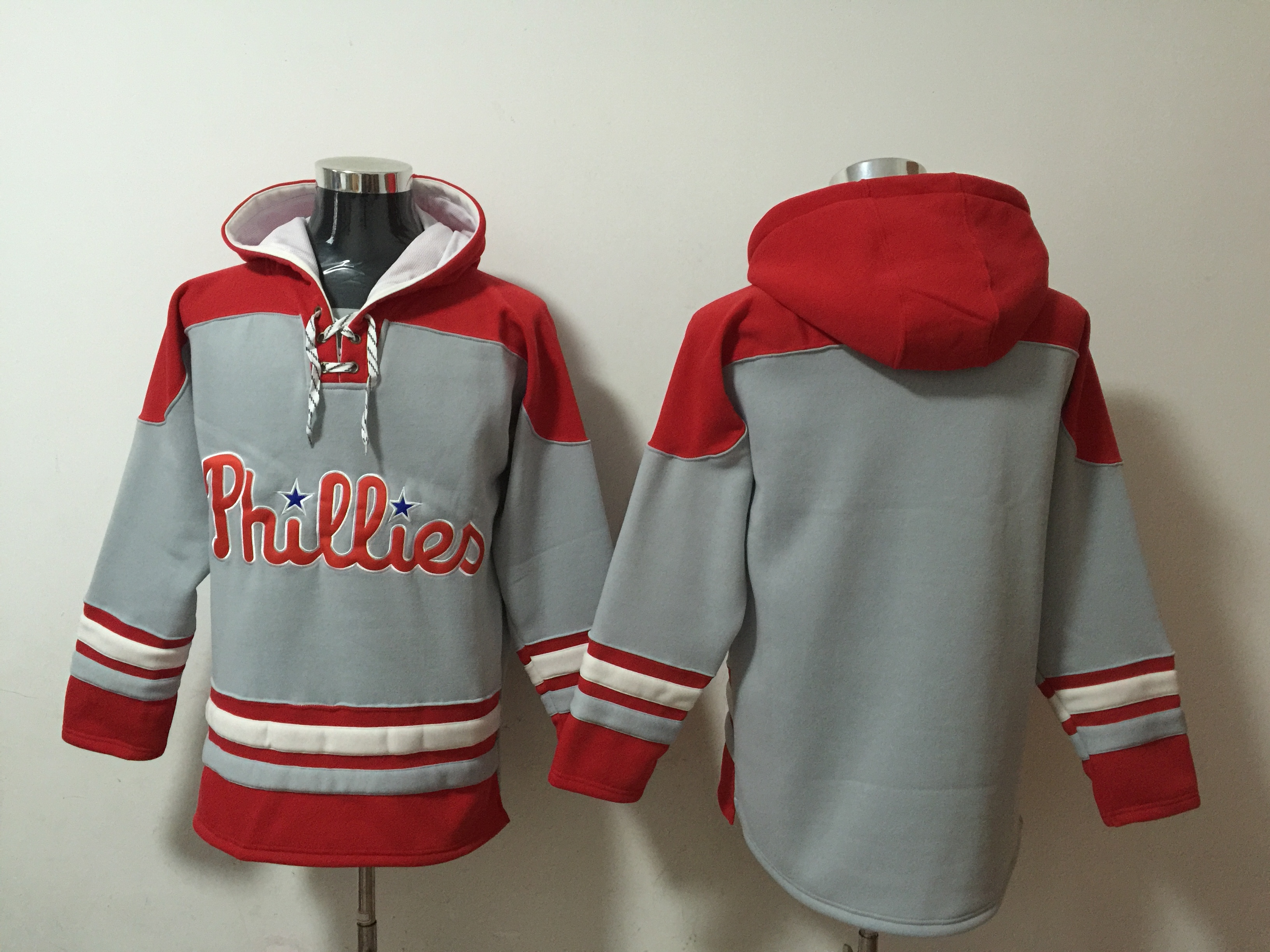 Men's Philadelphia Phillies Blank Grey/Red Ageless Must-Have Lace-Up Pullover Hoodie Men's Philadelphia Phillies Blank Grey/Red Ageless Must-Have Lace-Up Pullover Hoodie