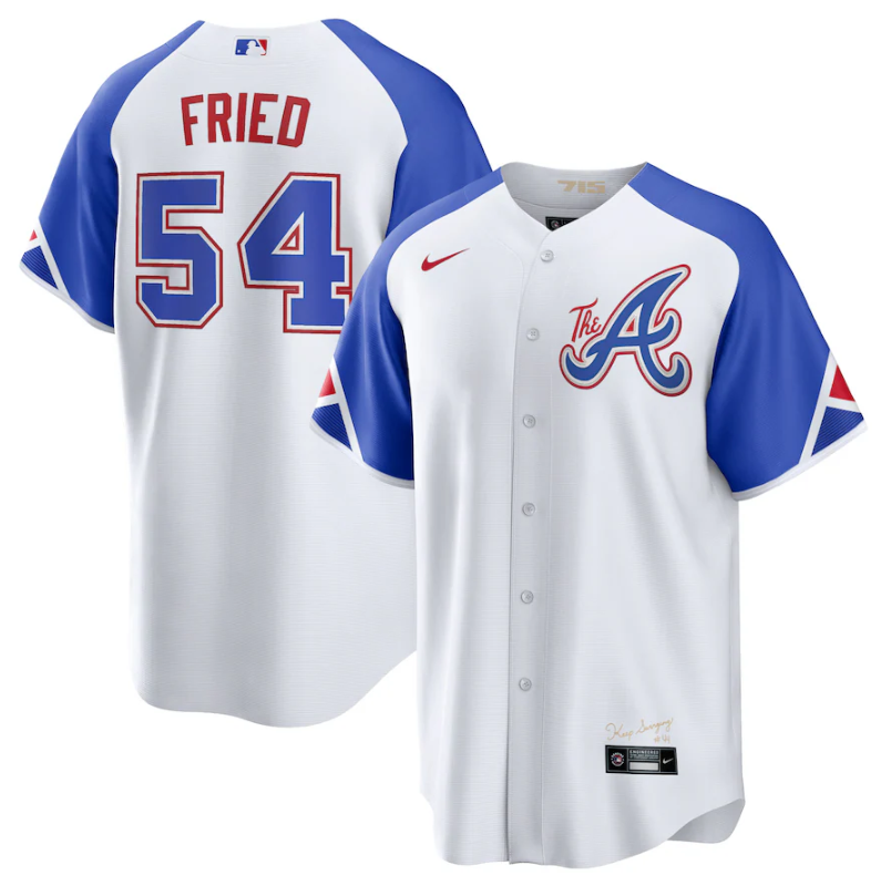 Men's Atlanta Braves #54 Max Fried White 2023 City Connect Cool Base Stitched Baseball Jersey Men's Atlanta Braves #54 Max Fried White 2023 City Connect Cool Base Stitched Baseball Jersey