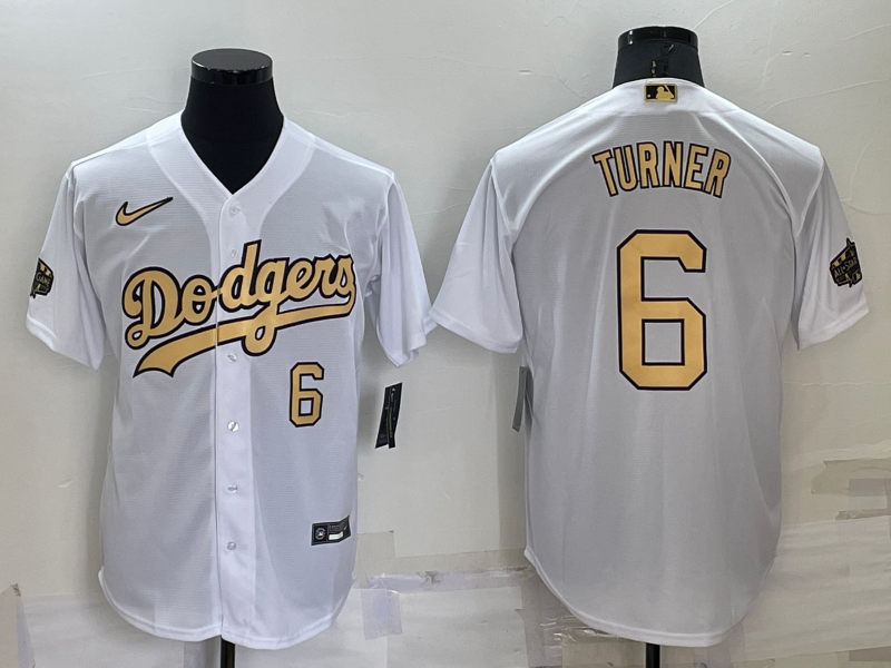 Men's Los Angeles Dodgers #6 Trea Turner 2022 All-Star White Cool Base Stitched Baseball Jersey Men's Los Angeles Dodgers #6 Trea Turner 2022 All-Star White Cool Base Stitched Baseball Jersey