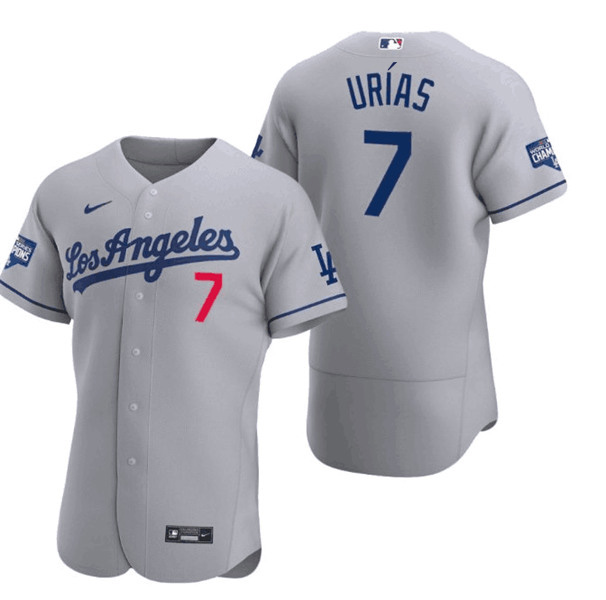 Men's Los Angeles Dodgers #7 Julio Urias Grey 2020 World Series Champions Home Patch Stitched MLB Jersey Men's Los Angeles Dodgers #7 Julio Urias Grey 2020 World Series Champions Home Patch Stitched MLB Jersey