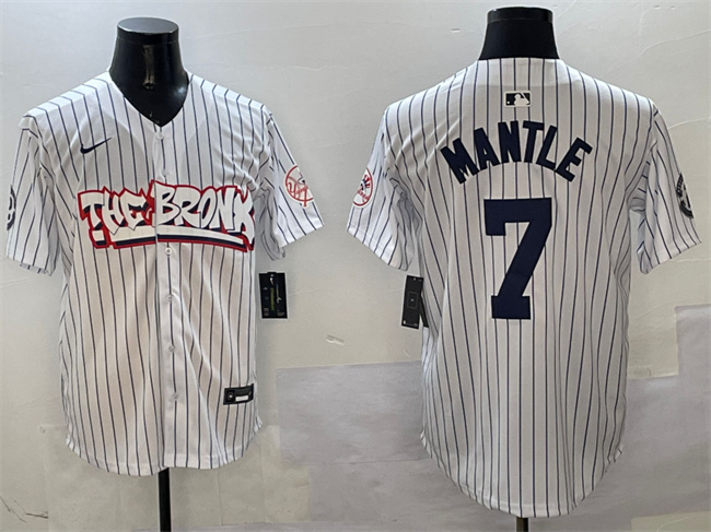 Men's New York Yankees #7 Mickey Mantle White Bronx Graffiti Vapor Limited Stitched Baseball Jersey Men's New York Yankees #7 Mickey Mantle White Bronx Graffiti Vapor Limited Stitched Baseball Jersey