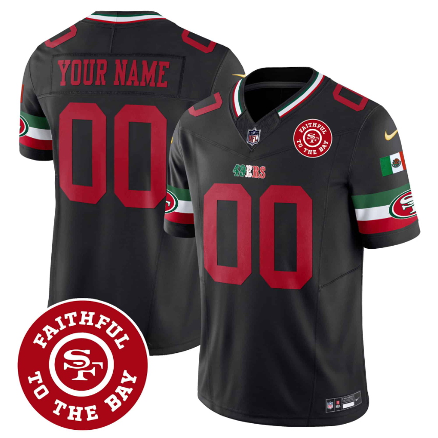 Men's San Francisco 49ers Active Player Custom Black F.U.S.E. Mexico Faithful To The Bay Patch Vapor Limited Stitched Football Jersey