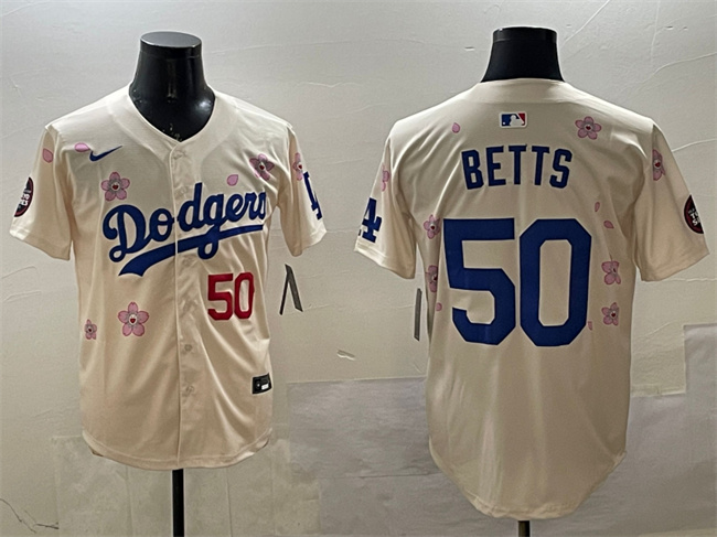 Men's Los Angeles Dodgers #50 Mookie Betts Cream 2025 Tokyo Series Limited Stitched Baseball Jersey Men's Los Angeles Dodgers #50 Mookie Betts Cream 2025 Tokyo Series Limited Stitched Baseball Jersey