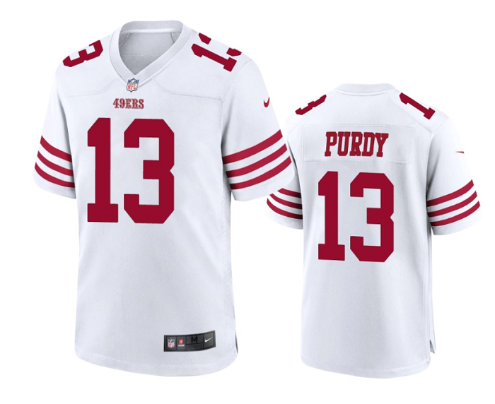 Men's San Francisco 49ers #13 Brock Purdy White Stitched Game Jersey Men's San Francisco 49ers #13 Brock Purdy White Stitched Game Jersey