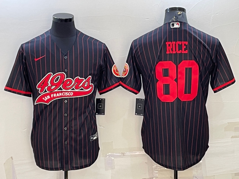 Men's San Francisco 49ers #80 Jerry Rice Black With Patch Cool Base Stitched Baseball Jersey Men's San Francisco 49ers #80 Jerry Rice Black With Patch Cool Base Stitched Baseball Jersey