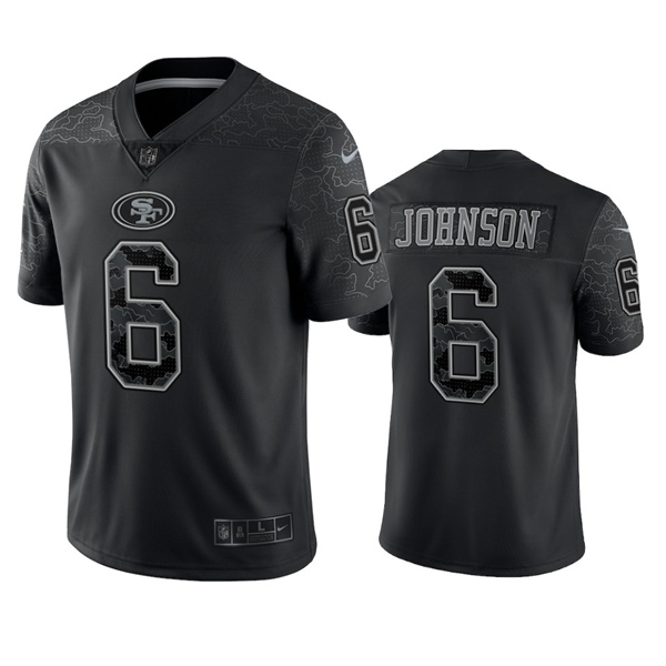 Men's San Francisco 49ers #6 Marcus Johnson Black Reflective Limited Stitched Football Jersey Men's San Francisco 49ers #6 Marcus Johnson Black Reflective Limited Stitched Football Jersey