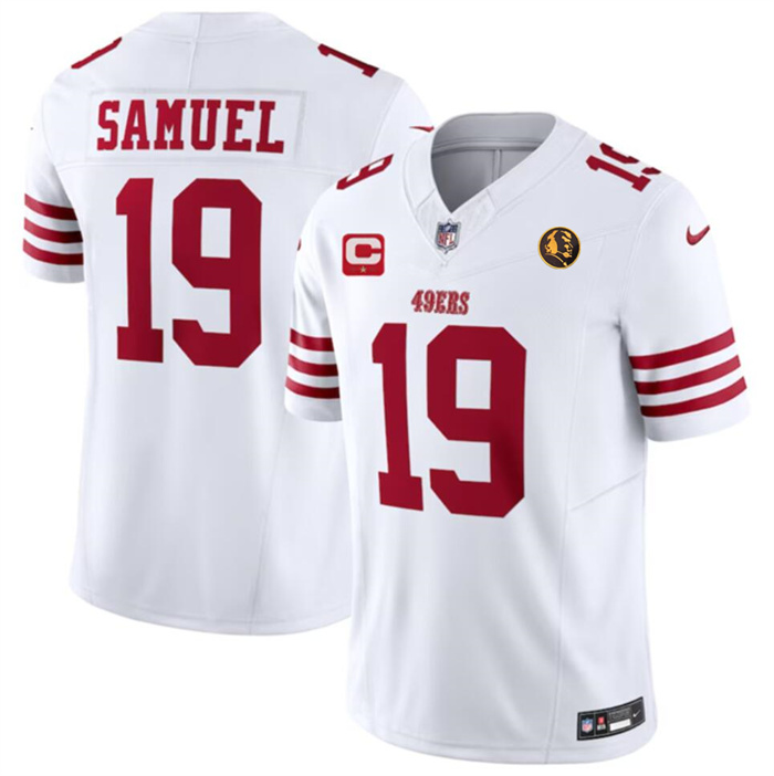 Men's San Francisco 49ers #19 Deebo Samuel White 2023 F.U.S.E. With 1-star C Ptach And John Madden Patch Vapor Limited Stitched Football Jersey Men's San Francisco 49ers #19 Deebo Samuel White 2023 F.U.S.E. With 1-star C Ptach And John Madden Patch Vapor Limited Stitched Football Jersey