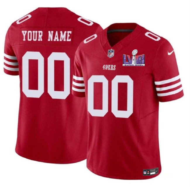 Men's San Francisco 49ers Active Player Custom Red F.U.S.E. Super Bowl LVIII Patch Vapor Untouchable Limited Stitched Football Jersey Men's San Francisco 49ers Active Player Custom Red F.U.S.E. Super Bowl LVIII Patch Vapor Untouchable Limited Stitched Football Jersey