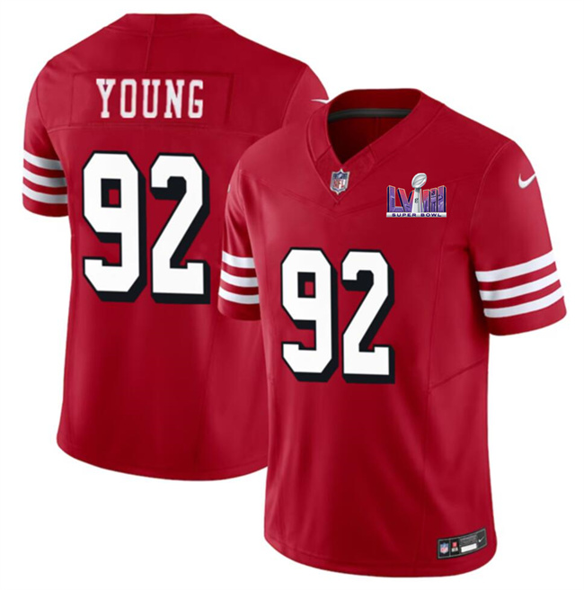 Men's San Francisco 49ers #92 Chase Young New Red F.U.S.E. Super Bowl LVIII Patch Vapor Untouchable Limited Stitched Football Jersey Men's San Francisco 49ers #92 Chase Young New Red F.U.S.E. Super Bowl LVIII Patch Vapor Untouchable Limited Stitched Football Jersey