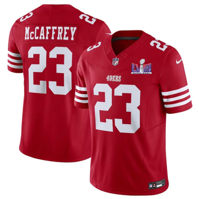 Men's San Francisco 49ers #23 Christian McCaffrey Red F.U.S.E. Super Bowl LVIII Patch Vapor Untouchable Limited Stitched Football Jersey Men's San Francisco 49ers #23 Christian McCaffrey Red F.U.S.E. Super Bowl LVIII Patch Vapor Untouchable Limited Stitched Football Jersey
