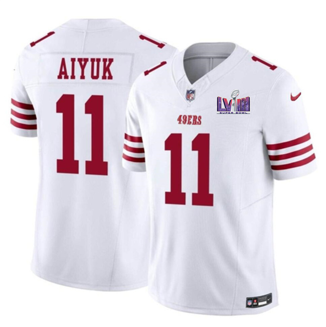 Men's San Francisco 49ers #11 Brandon Aiyuk White F.U.S.E. Super Bowl LVIII Patch Vapor Untouchable Limited Stitched Football Jersey Men's San Francisco 49ers #11 Brandon Aiyuk White F.U.S.E. Super Bowl LVIII Patch Vapor Untouchable Limited Stitched Football Jersey