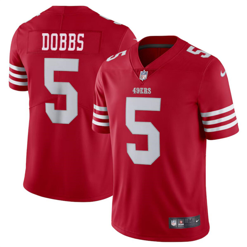 Men's San Francisco 49ers #5 Josh Dobbs Red Vapor Untouchable Limited Stitched Football Jersey Men's San Francisco 49ers #5 Josh Dobbs Red Vapor Untouchable Limited Stitched Football Jersey