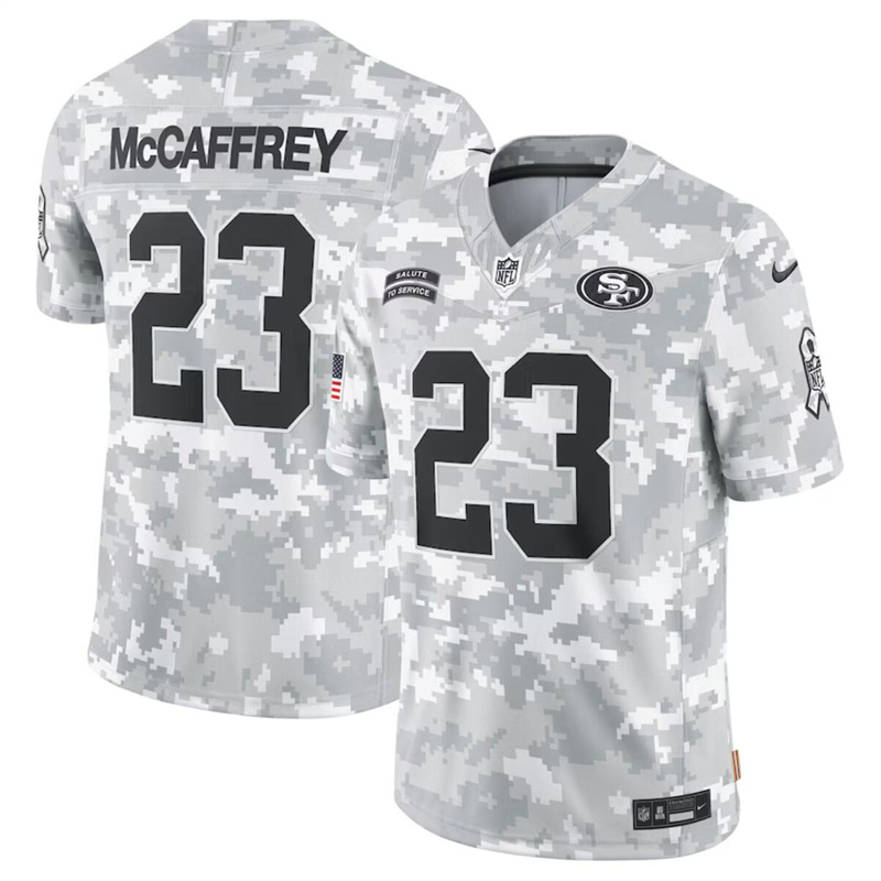 Men's San Francisco 49ers #23 Christian McCaffrey 2024 F.U.S.E Arctic Camo Salute to Service Limited Stitched Football Jersey Men's San Francisco 49ers #23 Christian McCaffrey 2024 F.U.S.E Arctic Camo Salute to Service Limited Stitched Football Jersey