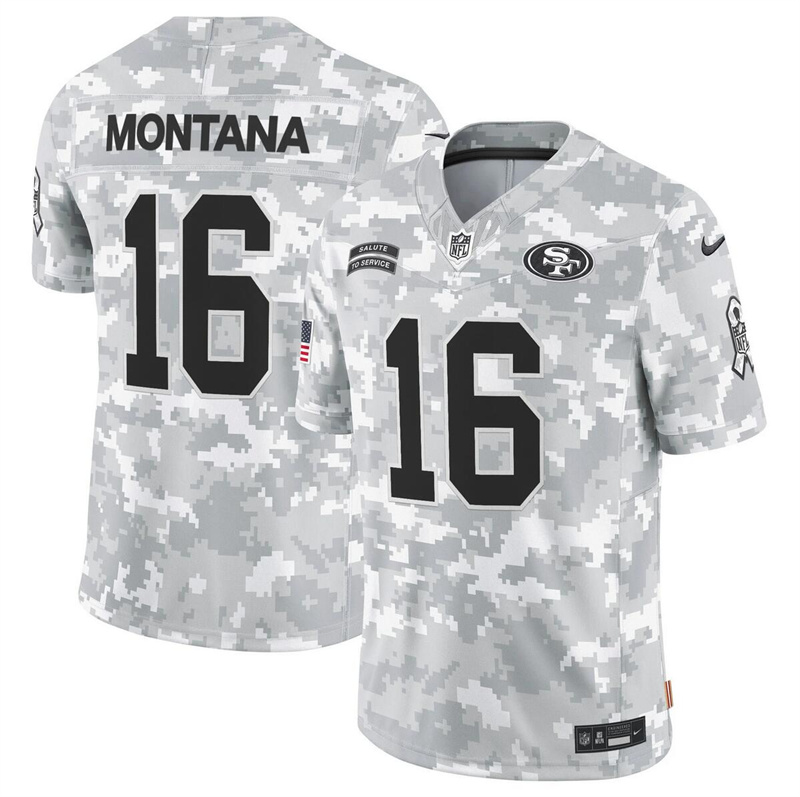 Men's San Francisco 49ers #16 Joe Montana 2024 F.U.S.E Arctic Camo Salute to Service Limited Stitched Football Jersey Men's San Francisco 49ers #16 Joe Montana 2024 F.U.S.E Arctic Camo Salute to Service Limited Stitched Football Jersey