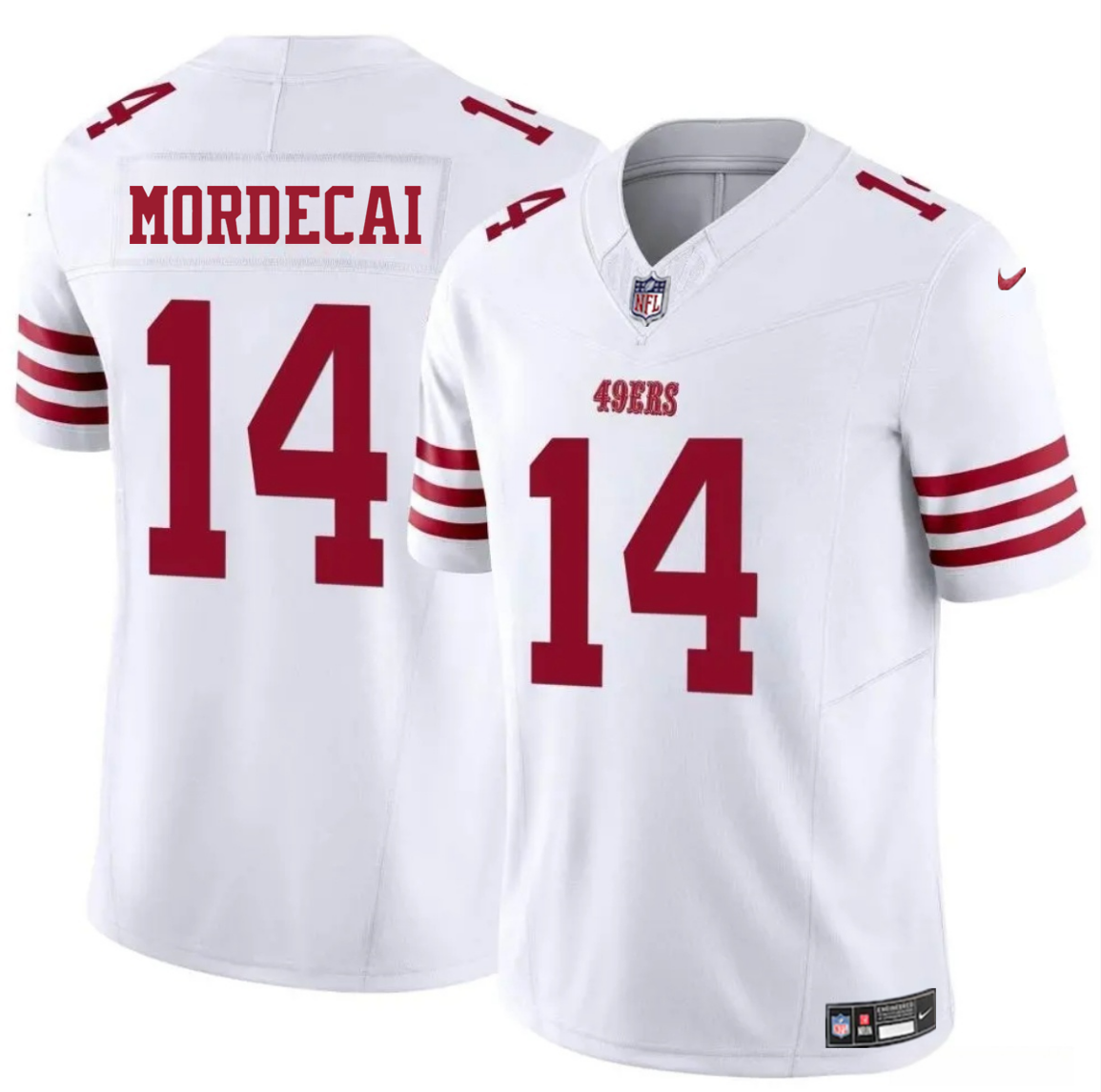 Men's San Francisco 49ers #14 Tanner Mordecai White 2025 F.U.S.E. Vapor Untouchable Limited Stitched Football Jersey Men's San Francisco 49ers #14 Tanner Mordecai White 2025 F.U.S.E. Vapor Untouchable Limited Stitched Football Jersey