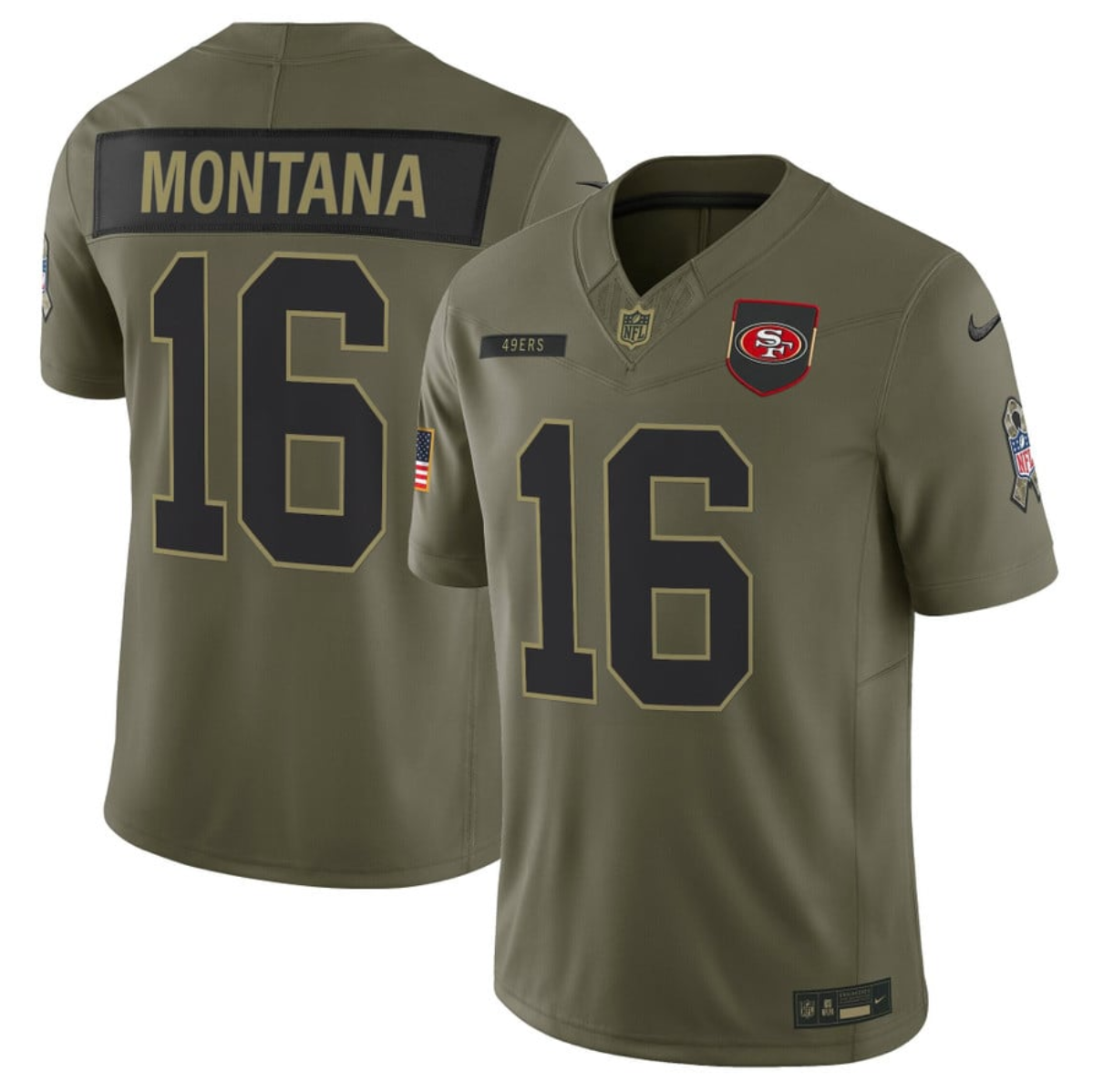 Men's San Francisco 49ers #16 Joe Montana Olive 2025 F.U.S.E. Salute to Service Limited Stitched Football Jersey