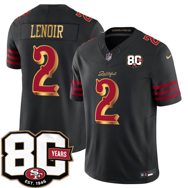 Men's San Francisco 49ers #2 Deommodore Lenoir Black 80th Anniversary Patch “Rivalries” 2026 F.U.S.E. Vapor Untouchabl Limited Stitched Football Jersey