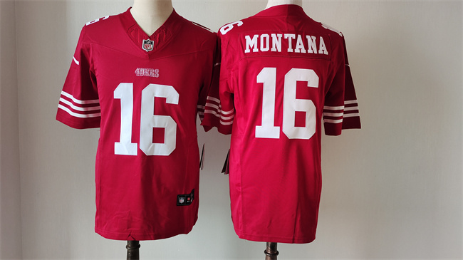 Men's NFL San Francisco 49ers #16 Joe Montana Red 2023 F.U.S.E. Vapor Untouchable Limited Stitched Jersey Men's NFL San Francisco 49ers #16 Joe Montana Red 2023 F.U.S.E. Vapor Untouchable Limited Stitched Jersey