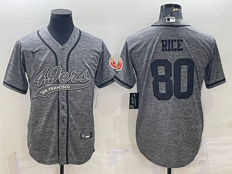 Men's San Francisco 49ers #80 Jerry Rice Grey With Patch Cool Base Stitched Baseball Jersey Men's San Francisco 49ers #80 Jerry Rice Grey With Patch Cool Base Stitched Baseball Jersey