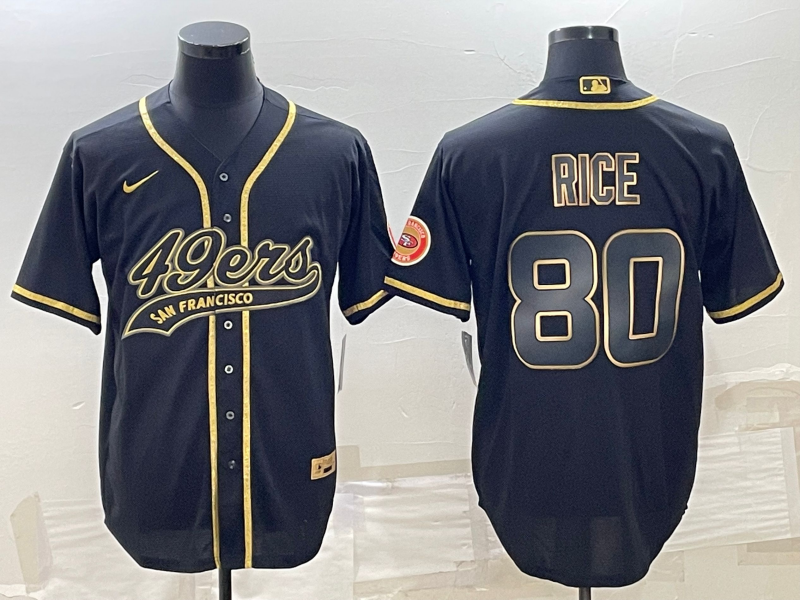 Men's San Francisco 49ers #80 Jerry Rice Black Gold With Patch Cool Base Stitched Baseball Jersey Men's San Francisco 49ers #80 Jerry Rice Black Gold With Patch Cool Base Stitched Baseball Jersey