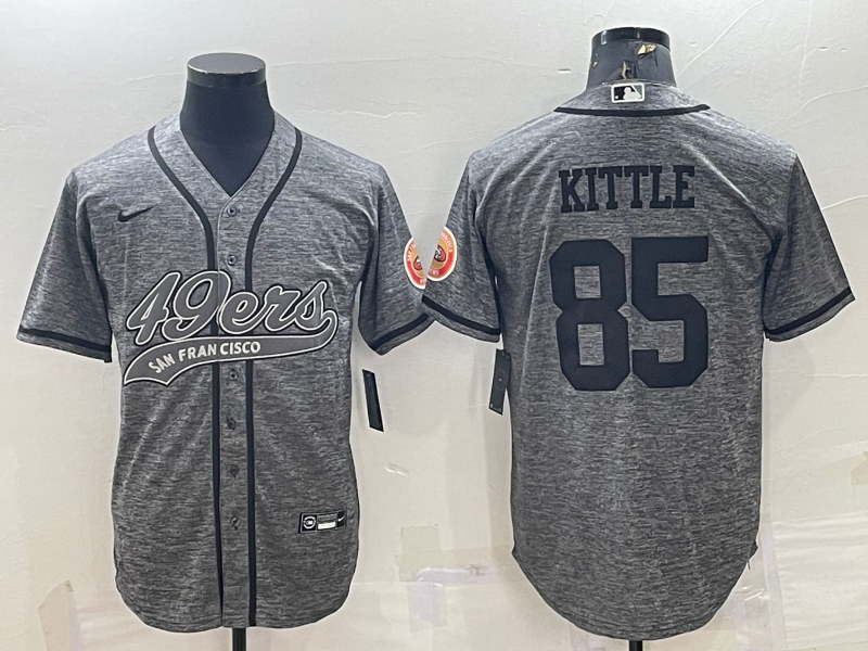 Men's San Francisco 49ers #85 George Kittle Grey With Patch Cool Base Stitched Baseball Jersey Men's San Francisco 49ers #85 George Kittle Grey With Patch Cool Base Stitched Baseball Jersey