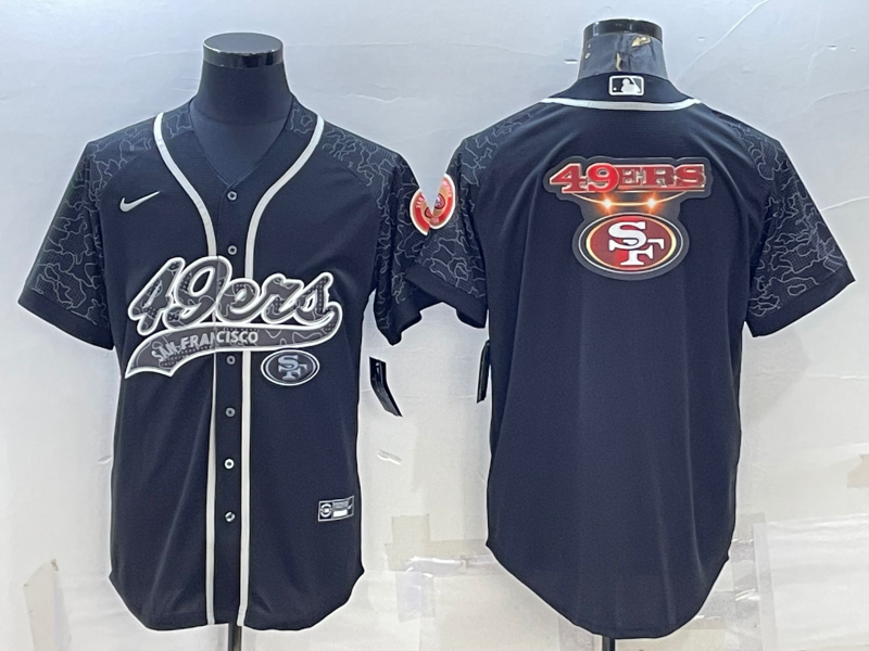 Men's San Francisco 49ers Black Reflective Team Big Logo With Patch Cool Base Stitched Baseball Jersey Men's San Francisco 49ers Black Reflective Team Big Logo With Patch Cool Base Stitched Baseball Jersey