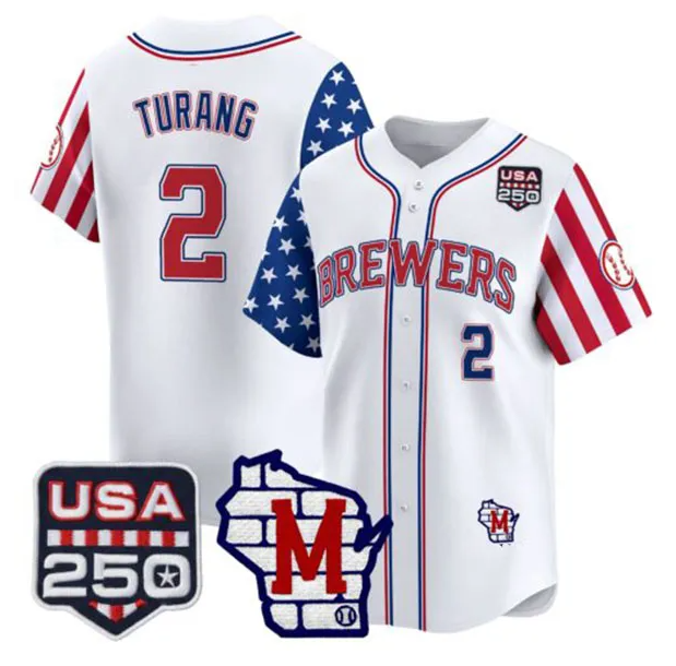 Men's Milwaukee Brewers ACTIVE PLAYER Custom White 2025 Independence Day Special Edition Stitched Jersey