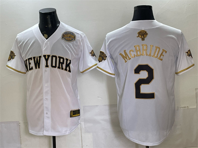 Men's New York Knicks #2 Miles McBride White Gold 2026 Finals & Eastern Conference Champions Patch Stitched Baseball Jersey Men's New York Knicks #2 Miles McBride White Gold 2026 Finals & Eastern Conference Champions Patch Stitched Baseball Jersey