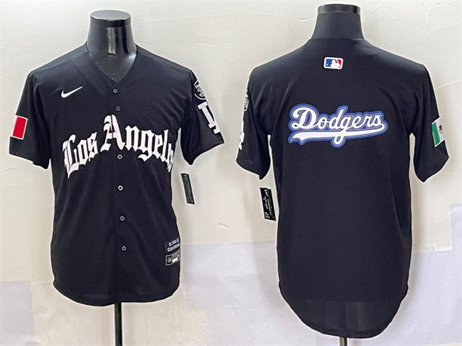 Men's Los Angeles Dodgers Team Big Logo Black Mexico 2025 LA Gothic Style With Fernando Patch Vapor Premier Limited Stitched Baseball Jersey 003 Men's Los Angeles Dodgers Team Big Logo Black Mexico 2025 LA Gothic Style With Fernando Patch Vapor Premier Limited Stitched Baseball Jersey 003