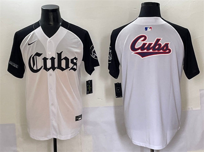 Men's Chicago Cubs Team Big Logo White/Black 'Gothic North Side Edition' Vapor Premier Limited Stitched Baseball Jersey