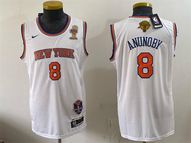 Men's New Yok Knicks #8 OG Anunoby White 2026 Finals Champions Patch Stitched Jersey