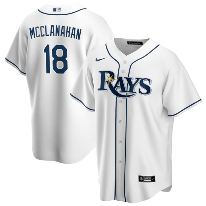 Men's Tampa Bay Rays #18 Shane McClanahan White Cool Base Stitched Baseball Jersey Men's Tampa Bay Rays #18 Shane McClanahan White Cool Base Stitched Baseball Jersey