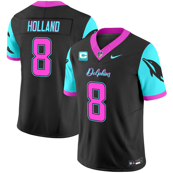 Men's Miami Dolphins #8 Jevon Holland Black F.U.S.E. With 1-Star C Patch "Miami Vice" Vapor Limited Stitched Football Jersey Men's Miami Dolphins #8 Jevon Holland Black F.U.S.E. With 1-Star C Patch "Miami Vice" Vapor Limited Stitched Football Jersey