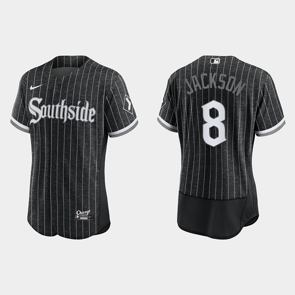 Men's Chicago White Sox #8 Bo Jackson Black 2021 City Connect Flex Base Stitched Jersey Men's Chicago White Sox #8 Bo Jackson Black 2021 City Connect Flex Base Stitched Jersey